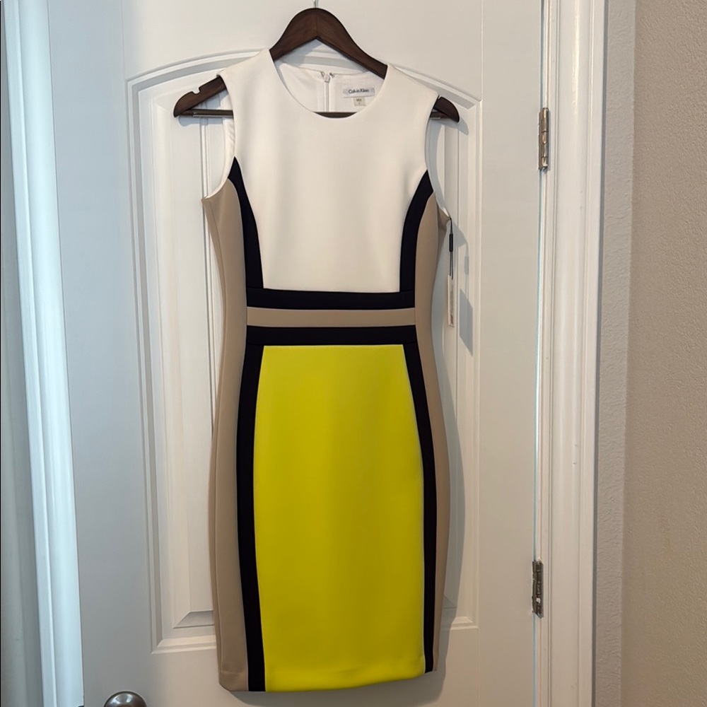 Calvin Klein Black and Yellow Bodycon Mini Dress